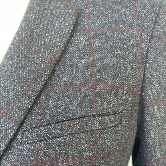 $748 Veronica Beard Blue Burgundy windowpane wool Dickey jacket Blazer sz 0 - Picture 9 of 16